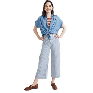Madewell Emmett Wide-Leg Crop Pants in Herringbone Railroad Stripe Jeans Size 28